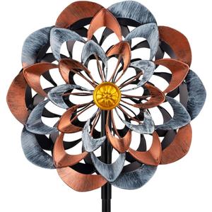 VEWOGARDEN 360 Outdoor Metal Wind Spinners Kinetic Wind Sculptures & Spinners for Yard Garden Lawn Patio Decorations, Gray & Bronze