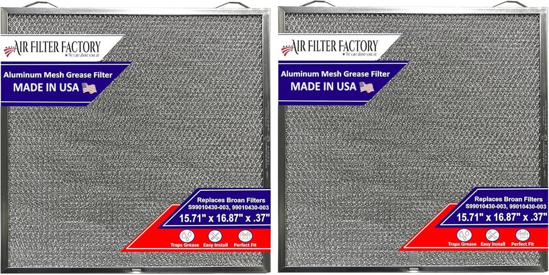 Replacement Grease Filter For HPFA136, 99010430-003, S99010430-003 Broan Nutone Range Hood Aluminum Mesh Vent Kitchen Exhaust Fan Screen 15.72 X 16.88 X 0.38 Inches 2-Pack