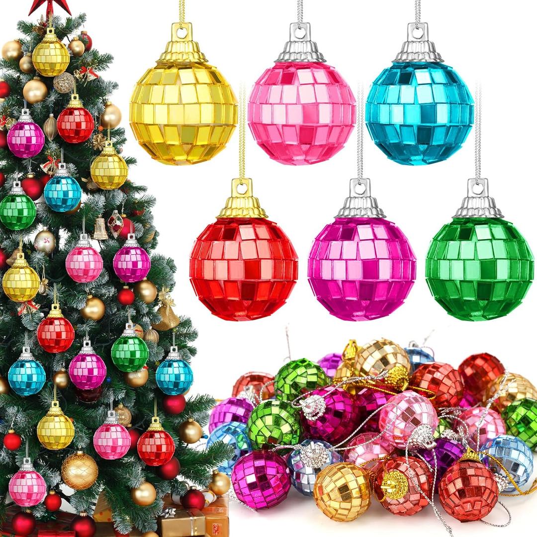 30 Pcs Mini Disco Balls Rainbow Disco Ball Christmas Ornaments Colorful 1.18in Little Mirror Disco Balls for Xmas Tree Decoration,Wedding,Birthday