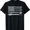 Lets Rock Rock n Roll Guitar Retro USA FLAG T-Shirt (Small, Black)