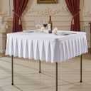 Shillance 34x34 Inch White Spandex Square Tablecloth,Wrinkle Free White Fitted Table Cloth for Square Tables,Washable Pleated Table Cover for Wedding Birthday Cocktail Party Buffet Dinner Camping