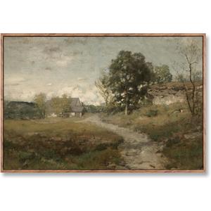 ElfLuna Framed Canvas, Vintage Rural Path Farmhouse Landscape Print, 24"L x 16"W