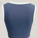 SHENHE Women's Sleeveless Scoop Neck Tank Top White Striped Knit Basic Tight Crop Tops (Blue, L)