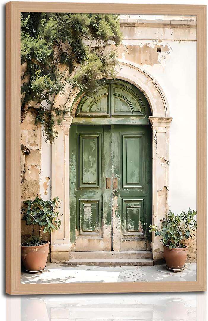 skysoon Mallorca Green Door Wall Art, Boho Mediterranean Architecture Print, 16"L x 24"W