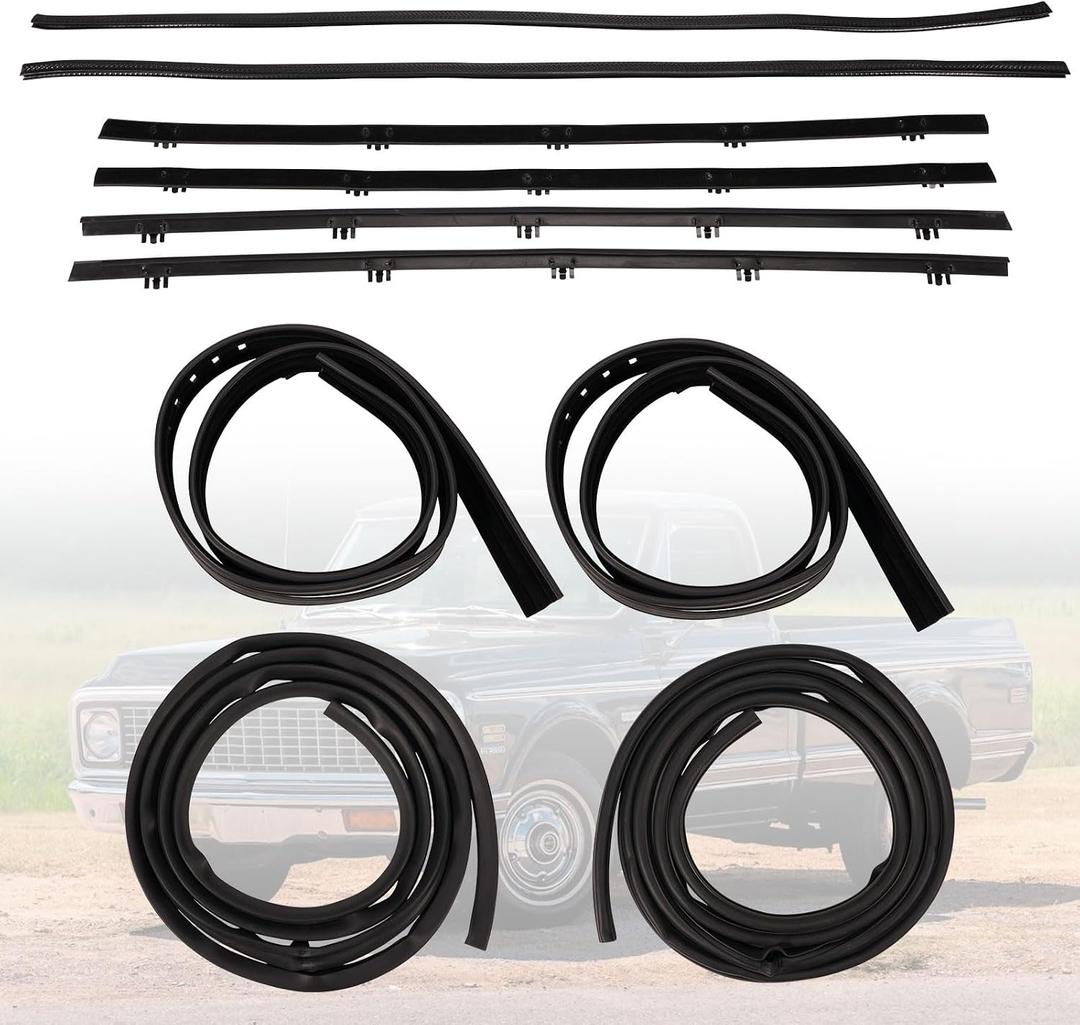 10-Piece Door & Window Weatherstrip Seal Compatible with 1967-1972 Chevrolet C10 Pickup/GMC Jimmy/Suburban Driver and Passenger Side, OE Replacement for Vent Window Models w/o Chrome Bead