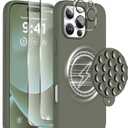 Magnetic for iPhone 16 Pro Case, Compatible with Magsafe, Suction Cup Phone Mount, 2 Screen Protectors - Camera Protector, Silicone Shockproof Protective Phone Cover 6.3", Olive Green