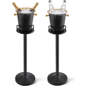 Lallisa 2 Pack Ice Bucket with Stand Champagne Bucket 5l 12lb Stainless Steel Beverage Tub 3ft Wine Bottle Chiller Holder for Wine Beer Party Hotel Ktv Club Bar BBQ Christmas Wedding (Black)