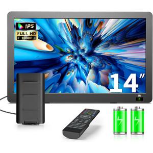 14 inch Portable TV with Upgraded Antenna ATSC Tuner, LCD Monitor 1080P, HDMI/USB/AV in, Small Portable TV for Camping, Car, RV, Home, Remote Control