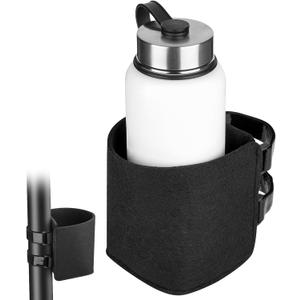 Xxerciz Treadmill Cup Holder with Two Adjustable Straps, Water Bottle Holder for Vertical Bar of Treadmill, Universal Drink Holder for Golf Cart, Walker, Scooter (Black)