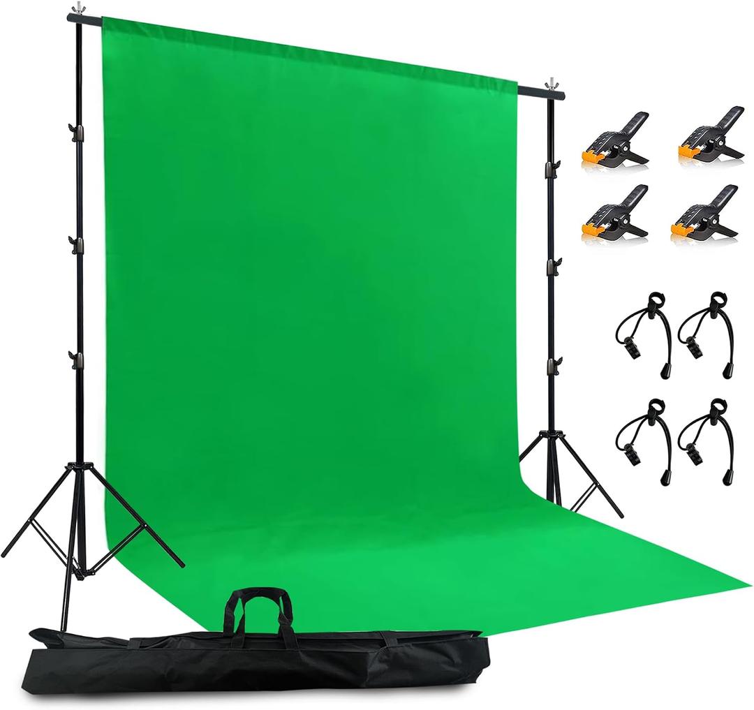 2 in 1 Green Backdrop Stand Kit, 10x8.5 ft Portable Dual Rod Stand kit with 8.5x12ft Green Backdrop-Premium Polyester for Video Streaming, Portrait Photoshoot,Wall Mounted, Parties 10x8.5 Ft, Green