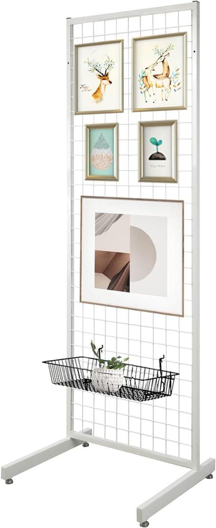 White Finish Gridwall Panel Display Stand One-Step Installation, L Base