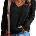 EVALESS Womens Tops Fashion V Neck Long Sleeve Shirts Casual Fall Outfits Basic T Shirts Blouses Top Women's Clothing (Black) Small