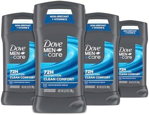 Dove Men+Care Antiperspirant Deodorant Stick Count of 4 Clean Comfort 72-Hour Sweat & Odor Protection Antiperspirant for Men With 1/4 Moisturizing Cream 2.7 oz