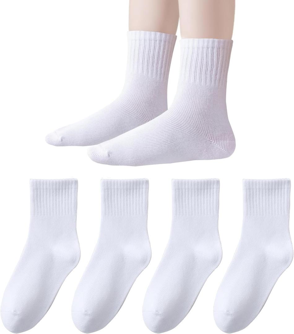 EPEIUS Unisex Kids Crew Socks Soft Cotton Seamless School Socks for Girls Boys Dress Sox White Black Navy 4/6/8 Pairs (5-8 Years)
