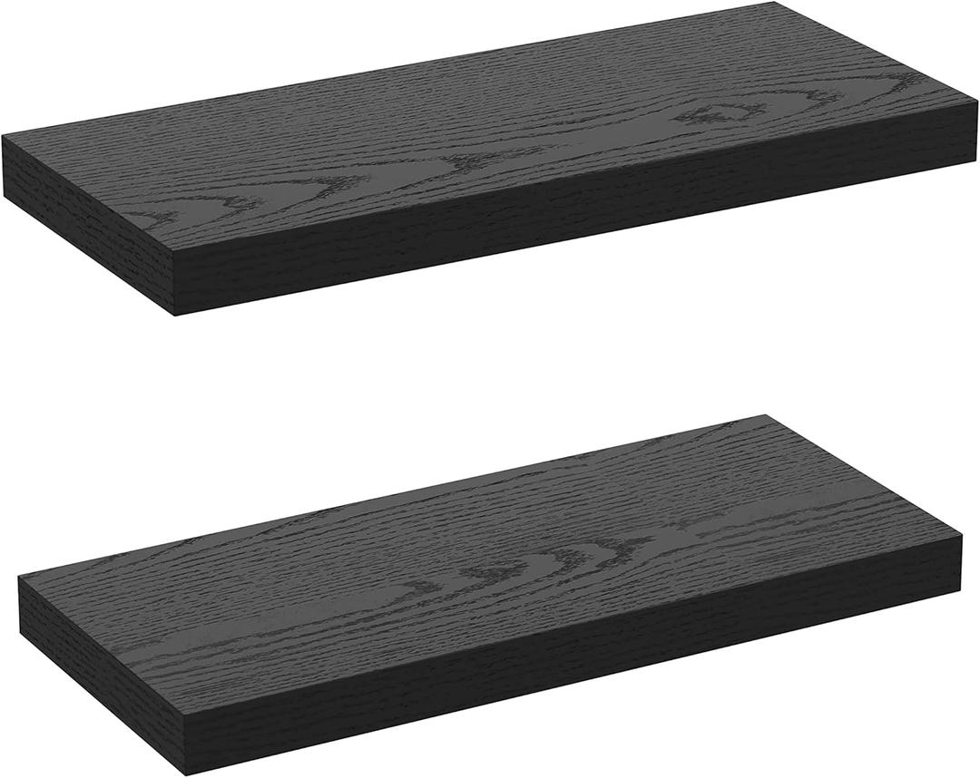 GREENDEW Floating Shelves Invisible Wall Mounted Set of 2, Retro Hanging Wall Decor Shelf 16 x 9 for Living Room, Bedroom, Bathroom, Kitchen (Black)