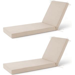 2 Pcs Chaise Lounge Cushions Outdoor Set of 2, 72x 21x 3 Inch Waterproof & Fade-Resistant Lounge Chair Cushion, Outdoor Chaise Cushion with Ties for Lawn, Patio, Pool & Beach, Beige
