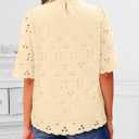 BETTE BOUTIK Womens Lace Tops 2025 Trendy Long Short Sleeve Eyelet Embroidered Dressy Casual Blouse Shirts (Small, Beige)