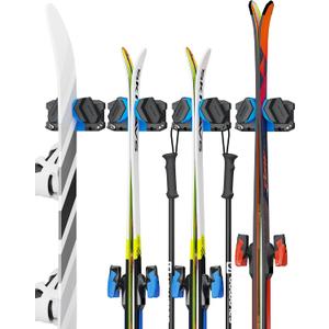 Ski & Snowboard Wall Rack, Ski Wall Mount & Ski Rack Wall Mount for Garage Space-Saving, Winter Gear Organizer, Fits Any Ski or Snowboard, Nonslip Ski Holders, Garage Organization, 4 Pack
