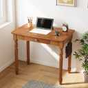 Vintage Solid Wood Writing Desk - 31.5" Mid Century Modern Desk with Drawer, Small Wooden Computer Desks for Home Office, Secretary Desks, Traditional Vanity Dressing Table for Bedroom, Walnut