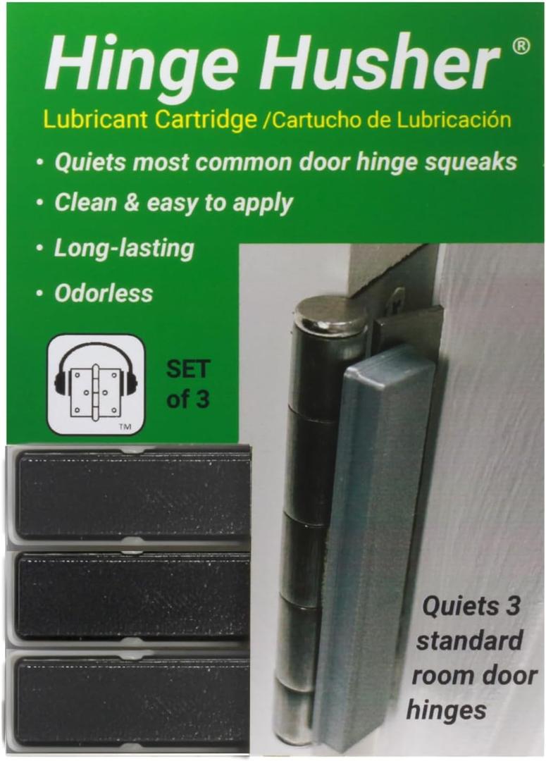 The First-of-Its-Kind Lubricant Cartridge for Squeaky Door Hinges. Mess-Free, Odorless, Sprayless & Prelubricated. Hinge Husher Lubricant Cartridges (3 Pack - Black)