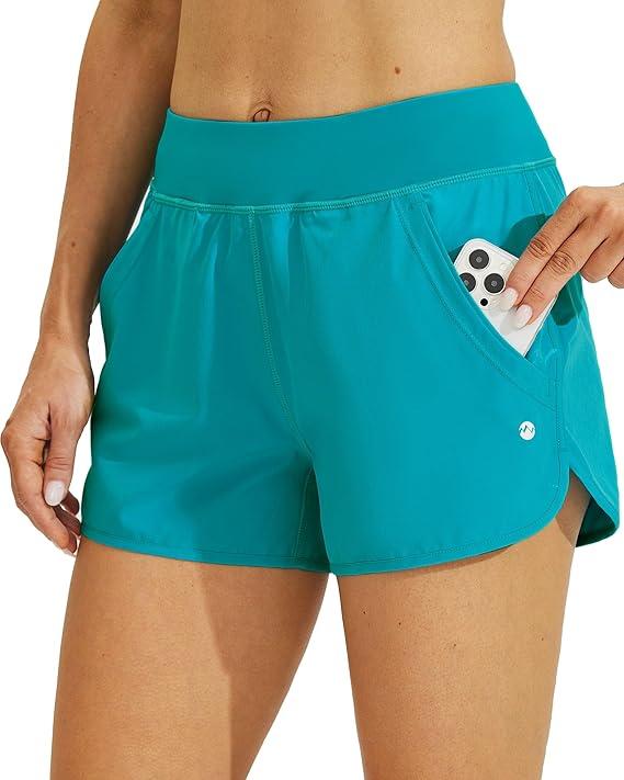 Willit Women's 3" Swim Board Shorts Swimming Bottoms with Brief Liner Quick Dry UPF 50+