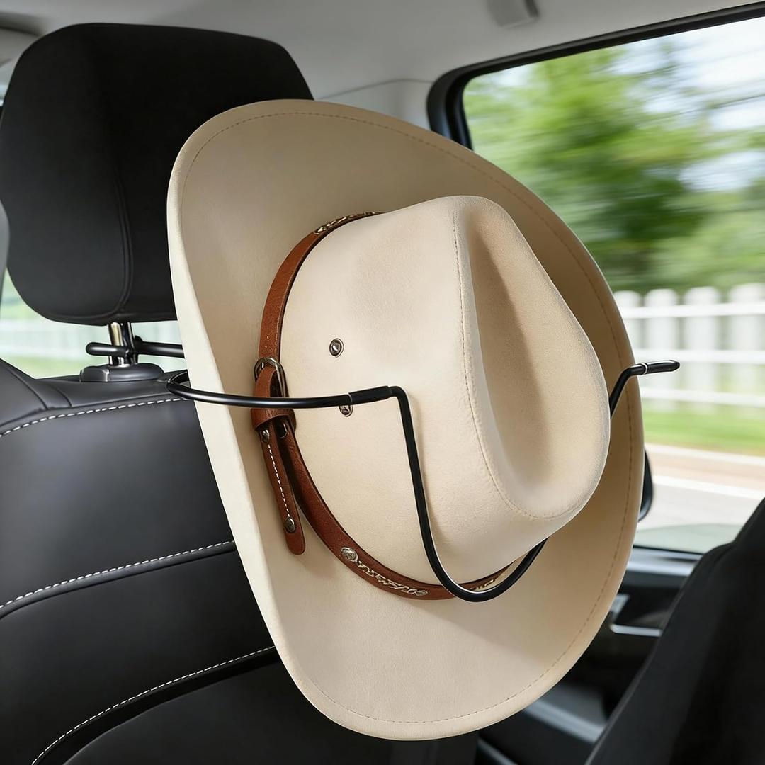 Folding Design Hat Rack For Car, Cowboy Hat Holder For Truck SUV Car(keep Hat Shape), Automotive Seat Back Hard Hat Holder & Clothes Hanger, Cowboy Hat Organizer for Automotive Travel
