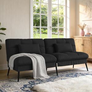 COMHOMA 72Futon Sofa Bed,Modern Convertible Sleeper Sofa, Fabric Futon Couch with Multi-Position Backrest for Living Room Furniture(Black)