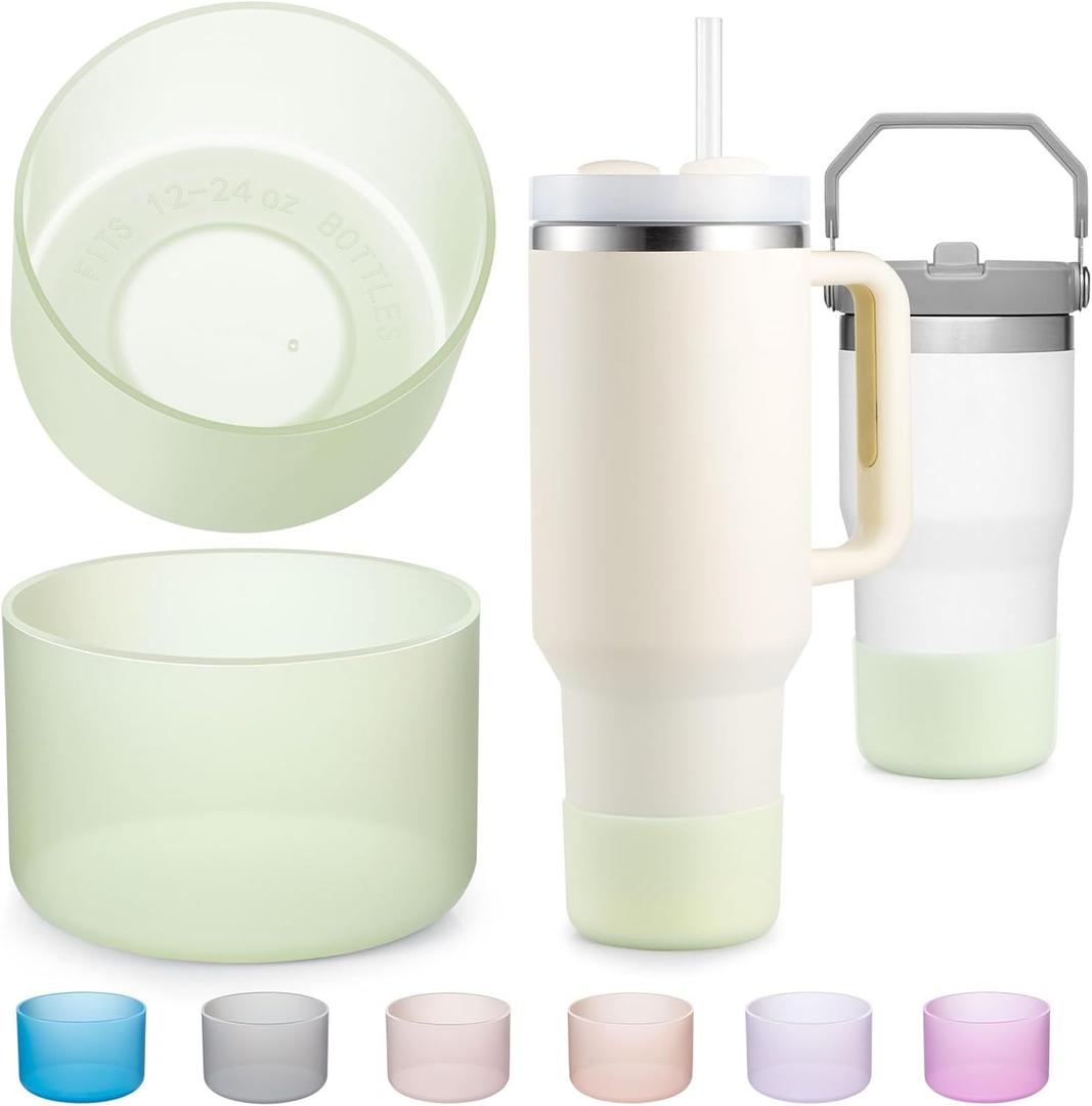 2-Pack Silicone Boot for Stanley 40 30 20 OZ Cup Accessories, Thick Bottom Boots for Stanley 20OZ 30OZ Tumbler Ice-Flow 16OZ Bottle, Protector Sleeve Cover for Yeti Cups Protective Bumper, Anti-Slip (Clear Citron)