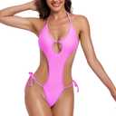 SHERRYLO Thong One Piece Swimsuit G String Monokini Women Bathing Suit for Women Plunging Womens Swimsuits Sexy Bathing Suits (Small, 23015-pink)