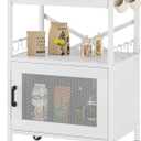 Homeiju Kitchen Island Cart, Kitchen Storage Cart with Drawer, Microwaves Stand, Coffee Cart, Rolling Kitchen Cabinet Cart with Hooks for Kitchen, Dining Room, White