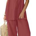 Yanekop Linen Sets for Women 2 Piece Pants Summer Outfits Matching Lounge Sets Spaghetti Strap Tank Top Pants Sets (Small, Burgundy)