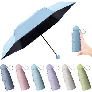Pinkunn 6 Pieces Travel Mini Umbrella for Purse, Colored Compact Umbrellas, Bulk Small Folding UV Lightweight Portable Windproof Pocket for Sun Rain Protection, Girls Women