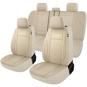CAROMOP Premium Leather Car Seat Covers Full Set, Waterproof Split Bench Covers for Cars, Universal Car Interior Covers Seat Protectors for Sedans SUVs Pick-up Trucks(Beige)