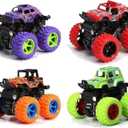 Monster Truck Toys, Friction Powered Monster Trucks for Boys, Push and Go Vehicles Toy for Kids, Inertia Vehicle, Stunt On-Road Vehicle, Great for Birthday Party Gift for Boys Girls (4 PCS)
