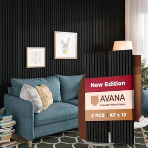 Avana Modern Acoustic Wood Wall Panels  47.2 X 12.6 Inch Black Oak Acoustic 2 PCs  Wall Panels For Interior Wall Decor For Homes, Offices, Studios  Sturdy And Durable Wood Panels For Wall (47X12 (2 PCs), Natural Black)