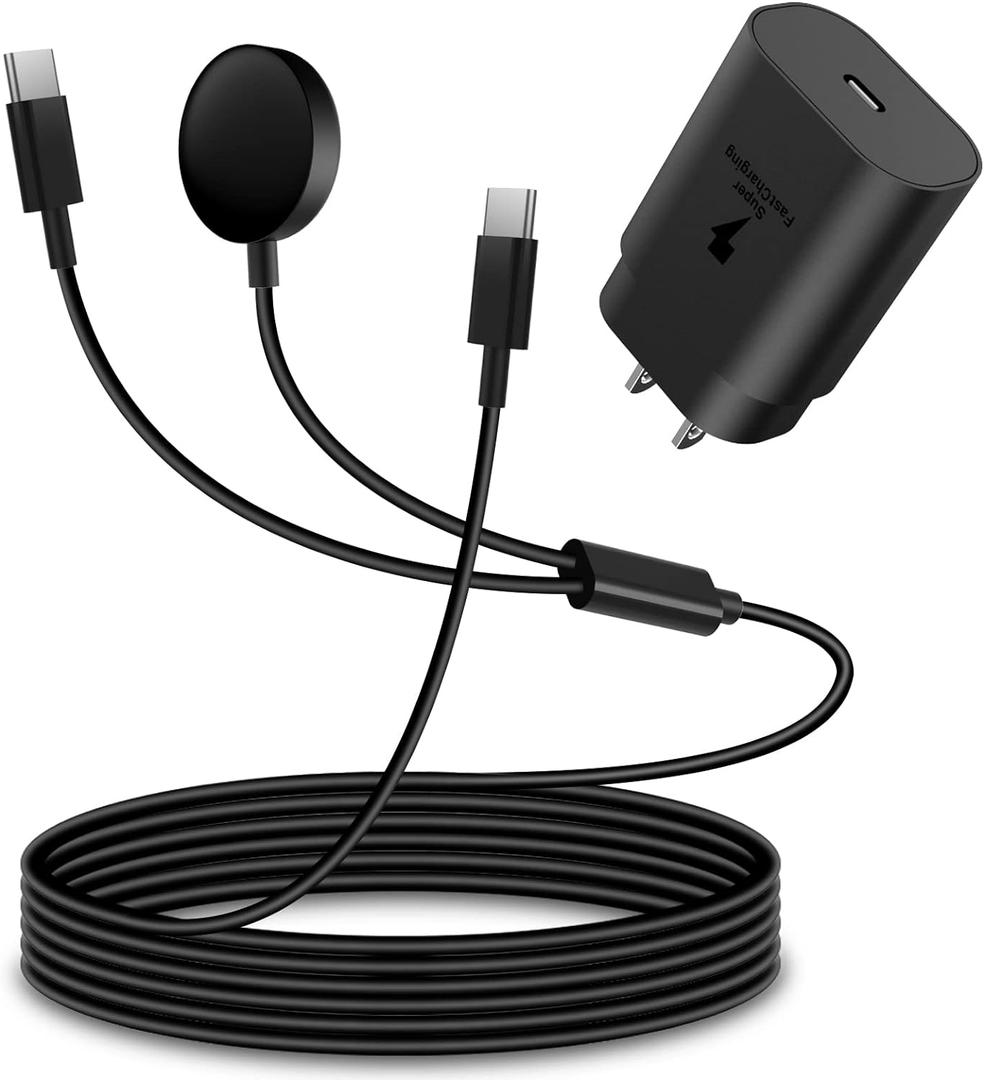 2 in1 Samsung Watch Charger,25W USB C Fast Charger Compatible with Galaxy Watch 8/7/6/6 Classic/5 Pro/5/4 /4 classic/3/Active2/1 and GalaxyS24/S23 /S22/21/20 Note/Z Fold 6(5ft)