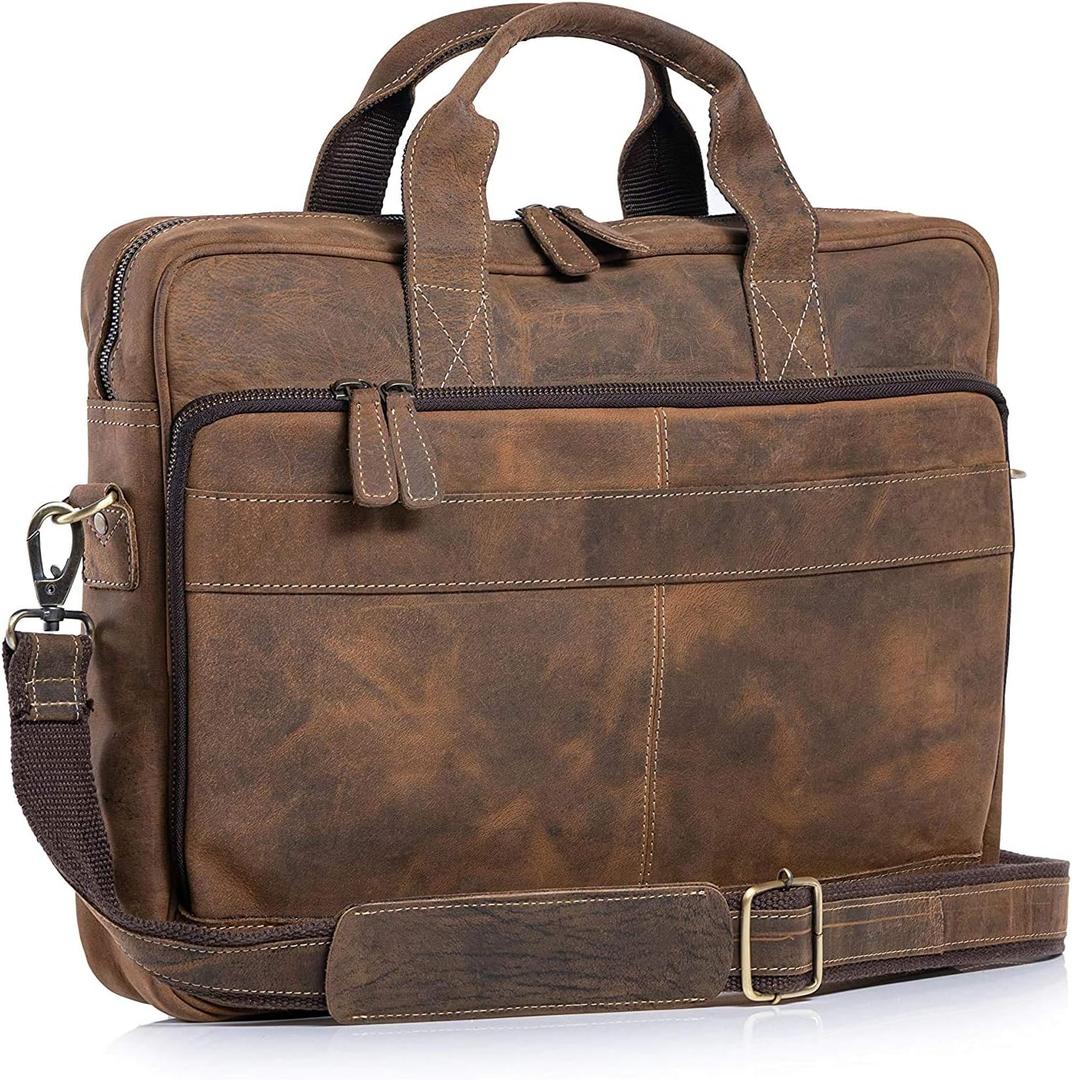 Leather briefcase 18 Inch Laptop Messenger Bags for Men and Women Best Office briefcase Satchel Bag, Large