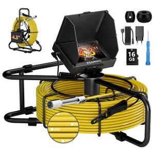Sewer Camera 100ft/30M 4.3" Pipe Drain Inspection Camera DVR Borescope with Lights Waterproof IP68 0.67in/17MM Industrial Endoscope for Home Wall Duct Drain Pipe Plumbing with 16G TF Card (17MM-30M)