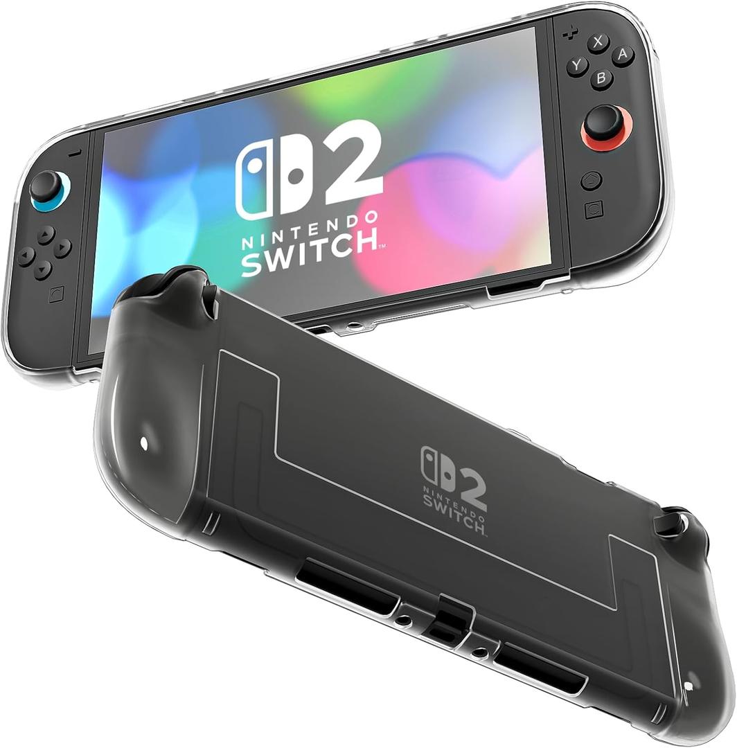 2 x Soft Case Compatible with Nintendo Switch 2, Clear Cover Compatible with Nintendo Switch 2 with 6 Thumb Grips, TPU Protective Case for Switch 2, Shockproof, Anti-Scratch, Ergonomic Grip Design