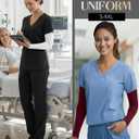 4 Pack Women's Underscrub T-Shirts, Long Sleeve 65% Cotton Tees Slim Fit Scrub Tops Scoop Neck Basic Layer Shirts (L)