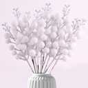Christmas Glitter Berries Stems 14Pcs 7.8 Inch Christmas White Holly Berry Picks Artificial Winter Faux Berry Stems Picks Branches for Christmas Tree Ornaments DIY Crafts Wreath and Home Decor