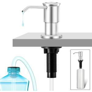 Built-in Soap Dispenser for Kitchen Sink, Soap Dispenser Pump Set with 17oz Bottle and 47.2-inch Extension Tube Kit for Dish Detergent - Stainless Steel, Brushed Nickel
