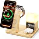 6 in 1 Wireless Charging Station with Clock & Night LightAlarm Clocks for Bedrooms,Wireless Charger Stand with Beside Clock for iPhone 17/16/15/14/13/12 Pro Max, Apple Watch,Airpods (Wood)