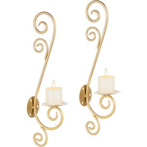Sziqiqi Wall Candle Holder Decorative Candle Sconces - Wall-Mount Pillar Candles Holders for Living Room, Bathroom, Farmhouse, Wedding - Set of 2 (Large, Gold) Sziqiqi Wall Candle Holder Decorative Candle Sconces - Wall-Mount Pillar Candles Holders for Living Room, Bathroom, Farmhouse, Wedding - Set of 2 (Large, Gold)
