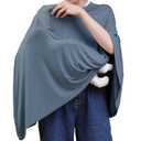 Nursing Cover for Breastfeeding, 360Full Coverage Nursing Poncho, Rayon Soft & Breathable Breastfeeding Cover up (Smooth Rayon, Blue)