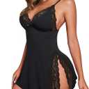 Avidlove Women's Lingerie Sexy Nightwear Spaghetti Strap Nightgown Babydoll Chemise (Black, XS)