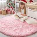 OLANLY Pink Round Rugs for Bedroom - Machine Washable, 4x4 Feet Circle Area Rugs for Living Room, Soft and Fluffy Shaggy Carpet for Teen Girls and Boys, Dorms, Nursery Rooms, Home Decor Aesthetic