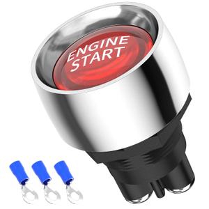 12VDC 50A Engine Start Ignition Switch 3 Pin SPST Push Button Starter Switch Momentary 12 Volt 50 Amp Red Led for Marine Vehicle Racing Car Truck RV