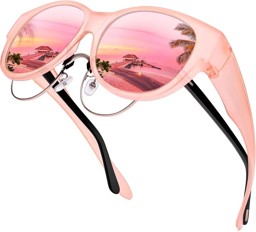 URUMQI Sunglasses Over Glasses Women, Polarized UV400 Protection Fit Over Glasses Sunglasses for Women Round Cat Eye