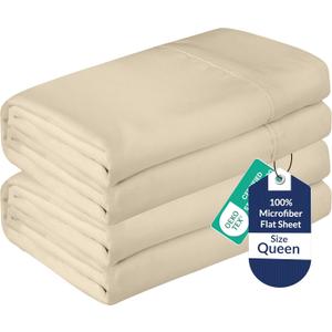 Royale Linens 2 Pack Bulk Flat Sheet Set - Top Sheets - Soft 1800 Microfiber - Wrinkle & Stain Resistant - for Hotel, Massage Table, Hospital, Dorm - Queen Flat Sheet Sold Separately (Queen, Sand)